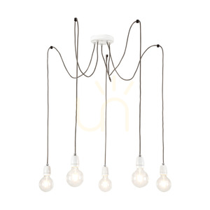 Porcia Pendelleuchte, 5xE27, Max. 60 W, Weißmetall/anthrazitfarbenes geflochtenes Kabel/weiße Keramik, Ø 15 cm small 1