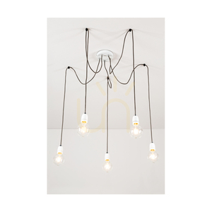 Porcia Pendelleuchte, 5xE27, Max. 60 W, Weißmetall/anthrazitfarbenes geflochtenes Kabel/weiße Keramik, Ø 15 cm small 3