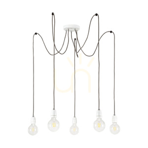 Porcia Pendelleuchte, 5xE27, Max. 60 W, Weißmetall/anthrazitfarbenes geflochtenes Kabel/weiße Keramik, Ø 15 cm small 0