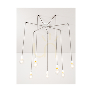 Porcia Pendelleuchte, 7xE27, Max. 60 W, Weißmetall/anthrazitfarbenes geflochtenes Kabel/weiße Keramik, Ø 15 cm small 3