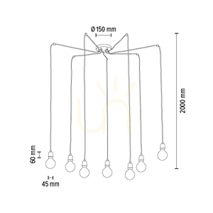 Porcia Pendelleuchte, 7xE27, Max. 60 W, Weißmetall/anthrazitfarbenes geflochtenes Kabel/weiße Keramik, Ø 15 cm small 4