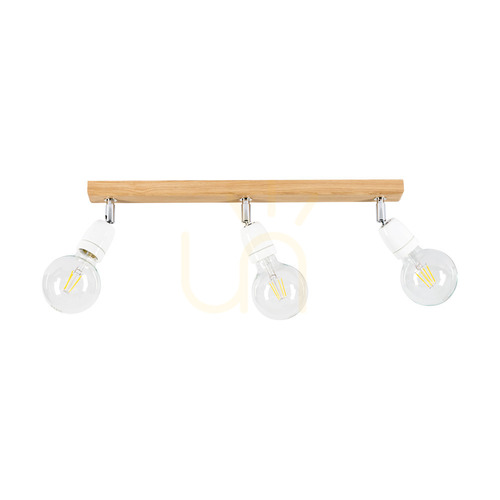 Prüfen Porcia Holz-Deckenleuchte, 3xE27, Max. 25 W, geölte Eiche/Chrommetall/weiße Keramik, 52 cm