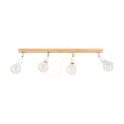 Prüfen Porcia Holz-Deckenleuchte, 4xE27, Max. 25 W, geölte Eiche/Chrommetall/weiße Keramik, 75 cm