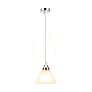 Prahas Pendelleuchte, 1xE14, Max. 40 W, Metall in Chromoptik / transparentes PVC-Kabel / weißer Glasschirm, Ø 14 cm small 1