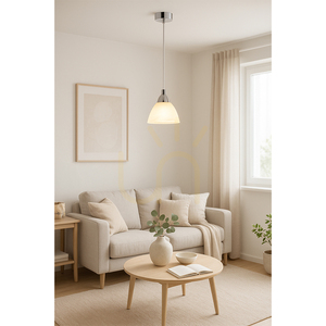 Prahas Pendelleuchte, 1xE14, Max. 40 W, Metall in Chromoptik / transparentes PVC-Kabel / weißer Glasschirm, Ø 14 cm small 2