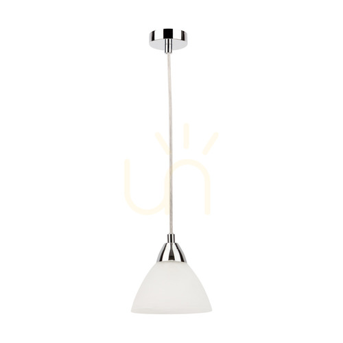 Prüfen Prahas Pendelleuchte, 1xE14, Max. 40 W, Metall in Chromoptik / transparentes PVC-Kabel / weißer Glasschirm, Ø 14 cm