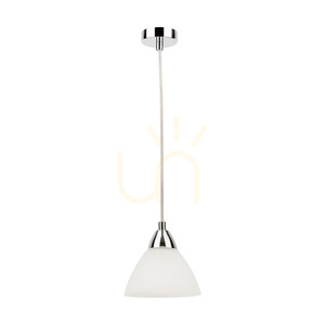 Prahas Pendelleuchte, 1xE14, Max. 40 W, Metall in Chromoptik / transparentes PVC-Kabel / weißer Glasschirm, Ø 14 cm small 0