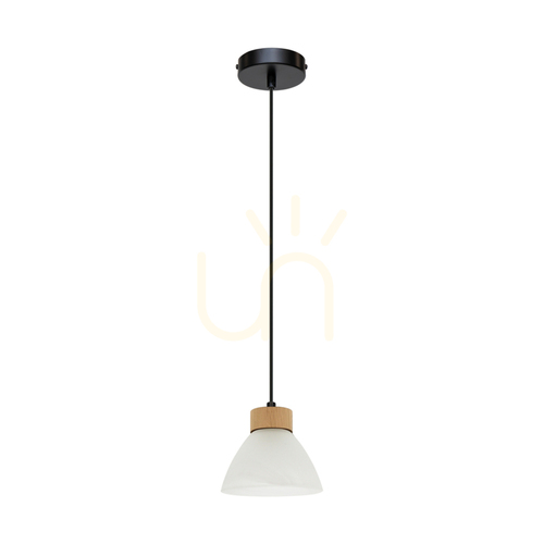 Prüfen Prahas Pendelleuchte, 1xE14, Max. 40 W, geölte Eiche/schwarzes Metall/schwarzes PVC-Kabel/weißer Glasschirm, Ø 14 cm