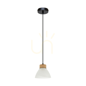 Prahas Pendelleuchte, 1xE14, Max. 40 W, geölte Eiche/schwarzes Metall/schwarzes PVC-Kabel/weißer Glasschirm, Ø 14 cm small 0