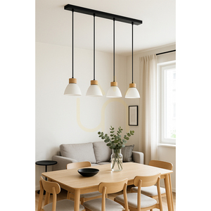Prahas Pendelleuchte 4xE14 Max. 40 W, geölte Eiche/schwarzes Metall/schwarzes PVC-Kabel/weißer Glasschirm, 75 cm small 1