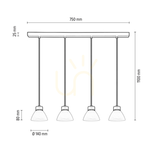 Prahas Pendelleuchte 4xE14 Max. 40 W, geölte Eiche/schwarzes Metall/schwarzes PVC-Kabel/weißer Glasschirm, 75 cm small 2