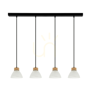 Prahas Pendelleuchte 4xE14 Max. 40 W, geölte Eiche/schwarzes Metall/schwarzes PVC-Kabel/weißer Glasschirm, 75 cm small 0