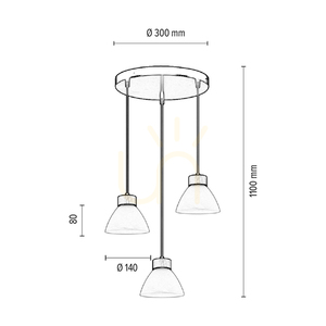 Prahas Pendelleuchte 3xE14 Max. 40 W, geölte Eiche/schwarzes Metall/schwarzes PVC-Kabel/weißer Glasschirm, Ø 30 cm small 2
