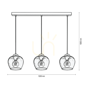 Praia Pendelleuchte, 3xE27, Max. 60 W, geölte Eiche/schwarzes Metall/schwarzes PVC-Kabel/Lampenschirm aus Rauchglas, 120 cm small 2