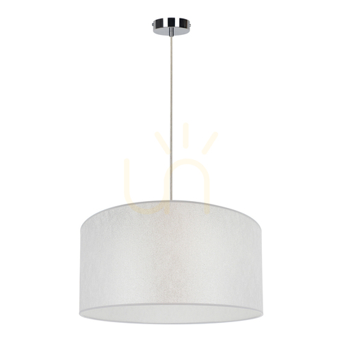 Prüfen Prata Pendelleuchte, 1xE27, Max. 60 W, Metall in Chromoptik / transparentes PVC-Kabel / silberner Lampenschirm, Ø 50 cm