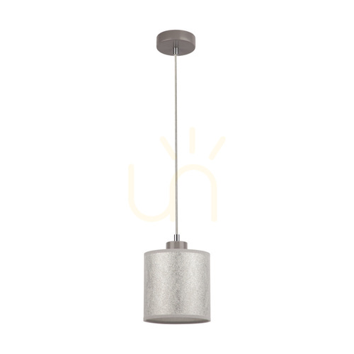 Prüfen Prata Pendelleuchte, 1xE27, Max. 25 W, graues Metall / transparentes PVC-Kabel / silberner Lampenschirm, Ø 15 cm