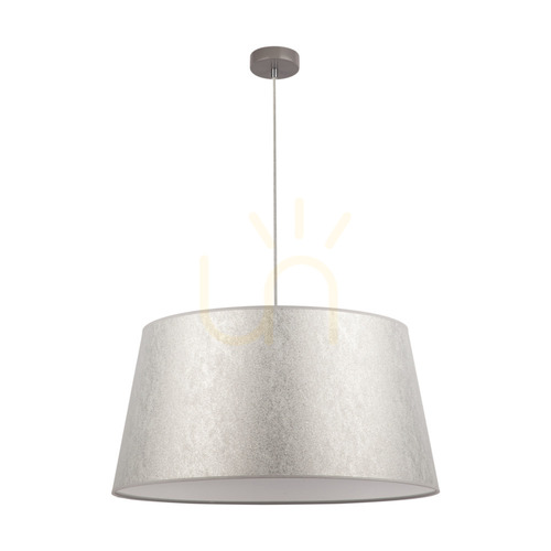 Prüfen Prata Pendelleuchte, 1xE27, Max. 40 W, graues Metall/transparentes PVC-Kabel/silberner Lampenschirm, Ø 60 cm