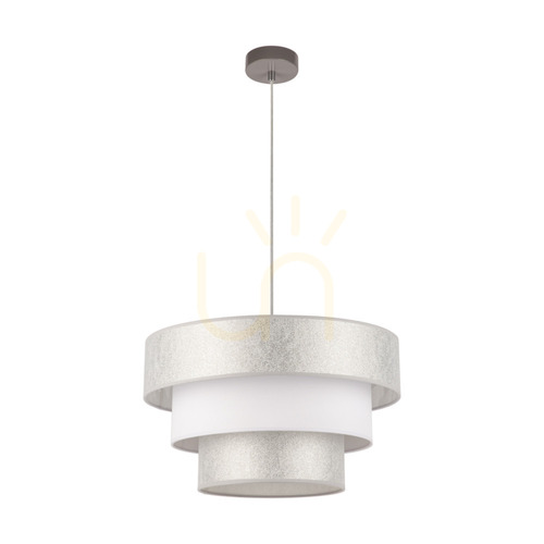 Prüfen Prata Pendelleuchte, 1xE27, Max. 40 W, graues Metall / transparentes PVC-Kabel / silberweißer Lampenschirm, Ø 45 cm