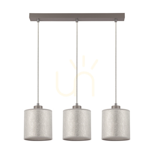Prüfen Prata Pendelleuchte, 3xE27, Max. 25 W, graues Metall/transparentes PVC-Kabel/silberner Lampenschirm, 52 cm