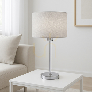 Prata Tischlampe, 1xE27, Max. 40 W, Metall in Chromoptik / transparentes PVC-Kabel / silberner Lampenschirm, Ø 25 cm small 1