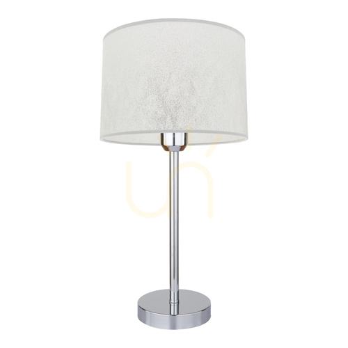 Prüfen Prata Tischlampe, 1xE27, Max. 40 W, Metall in Chromoptik / transparentes PVC-Kabel / silberner Lampenschirm, Ø 25 cm