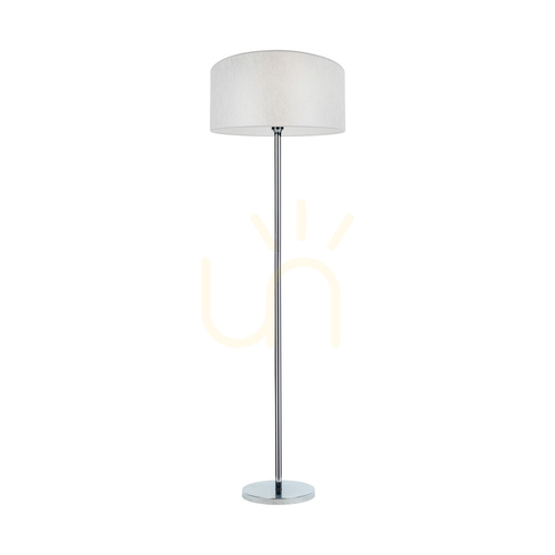 Prüfen Prata Stehlampe, 1xE27, Max. 60 W, Metall in Chromoptik / transparentes PVC-Kabel / silberner Lampenschirm, Ø 50 cm