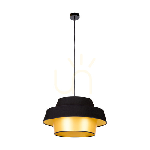 Prüfen Preto Gold Pendelleuchte, 1xE27, Max. 60 W, schwarzes Metall / schwarzes geflochtenes Kabel / schwarz-goldener Lampenschirm, Ø 55 cm