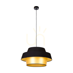 Preto Gold Pendelleuchte, 1xE27, Max. 60 W, schwarzes Metall / schwarzes geflochtenes Kabel / schwarz-goldener Lampenschirm, Ø 55 cm small 0