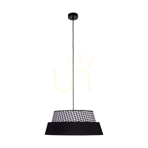 Prüfen Preto Pepito Pendelleuchte, 1xE27, Max. 60 W, schwarzes Metall / schwarzes geflochtenes Kabel / Lampenschirm „Pepitka“ in Schwarz, Ø 50 cm