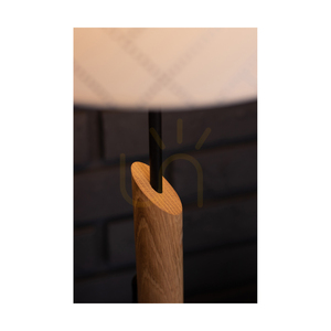 Tischlampe „Punto“, 1xE27, Max. 60 W, geölte Eiche/schwarzes Metall/schwarzes geflochtenes Kabel/bunter Lampenschirm aus Tapete, Ø 27 cm small 2
