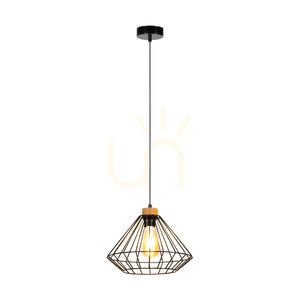 Raquelle Pendelleuchte, 1xE27, Max. 60 W, geölte Eiche/schwarzes Metall/schwarzes PVC-Kabel/schwarzer Metallschirm, Ø 30 cm small 1
