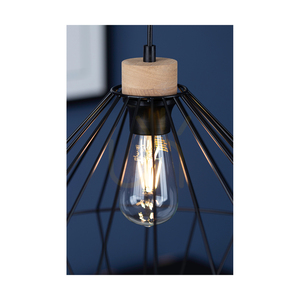 Raquelle Pendelleuchte, 1xE27, Max. 60 W, geölte Eiche/schwarzes Metall/schwarzes PVC-Kabel/schwarzer Metallschirm, Ø 30 cm small 2