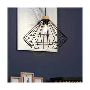 Raquelle Pendelleuchte, 1xE27, Max. 60 W, geölte Eiche/schwarzes Metall/schwarzes PVC-Kabel/schwarzer Metallschirm, Ø 30 cm small 3