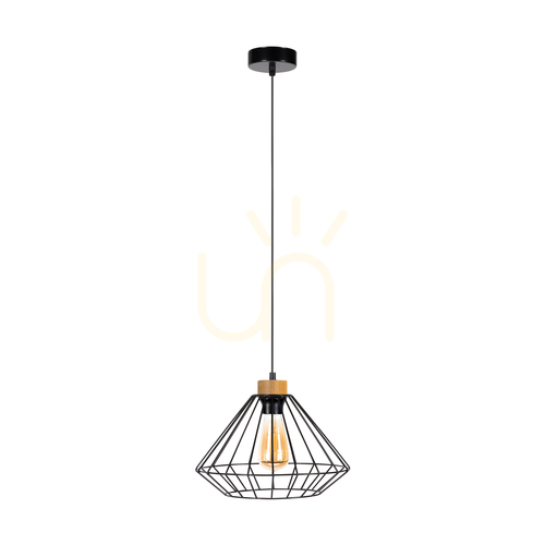 Prüfen Raquelle Pendelleuchte, 1xE27, Max. 60 W, geölte Eiche/schwarzes Metall/schwarzes PVC-Kabel/schwarzer Metallschirm, Ø 30 cm