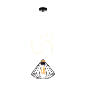 Raquelle Pendelleuchte, 1xE27, Max. 60 W, geölte Eiche/schwarzes Metall/schwarzes PVC-Kabel/schwarzer Metallschirm, Ø 30 cm small 0