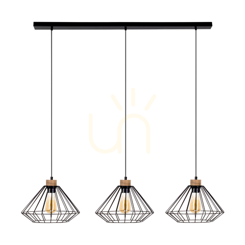 Prüfen Raquelle Pendelleuchte, 3xE27, Max. 60 W, geölte Eiche/schwarzes Metall/schwarzes PVC-Kabel/schwarzer Metallschirm, 117 cm