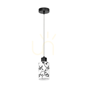 Ravio Pendelleuchte, 1xE27, Max. 60 W, schwarzes Metall/transparentes PVC-Kabel/weißer und schwarzer Glasschirm, Ø 9,5 cm small 0