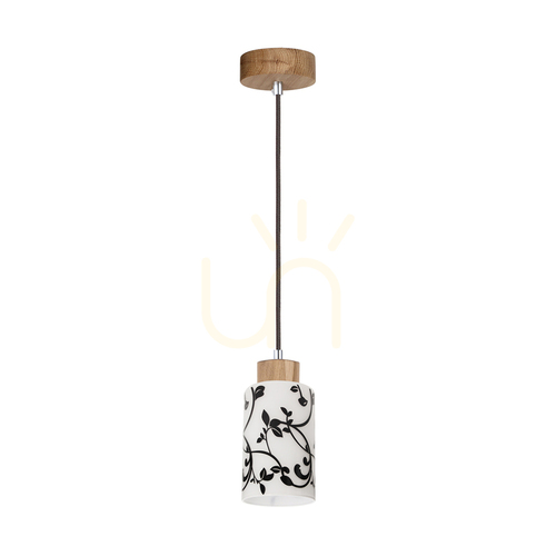 Prüfen Ravio Pendelleuchte, 1xE27, Max. 60 W, Birke/Schwarz, PVC-Kabel, weißer und schwarzer Glasschirm, Ø 10 cm