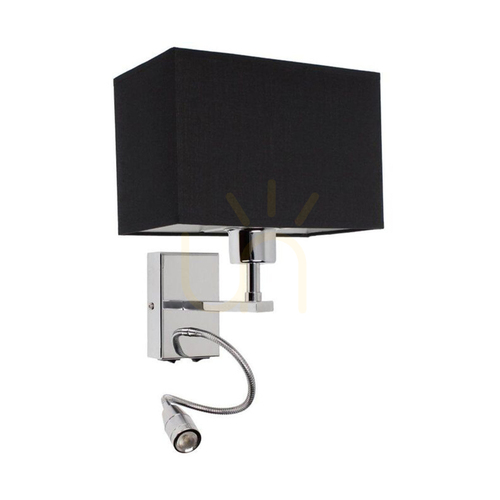 Prüfen Relax Wandleuchte 1xE27 Max. 25 W, inklusive 1 LED-Lampe 4000 K, 2,5 W, Metall verchromt/schwarz, Lampenschirm 22,5 cm