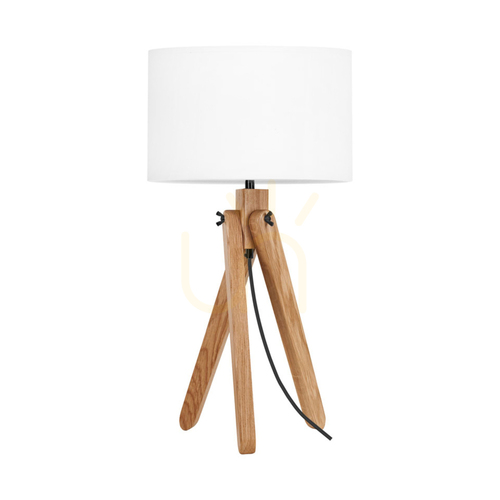 Prüfen Rune Tischlampe, 1xE27, Max. 40 W, geölte Eiche/schwarzes PVC-Kabel/weißer Lampenschirm, Ø 30 cm