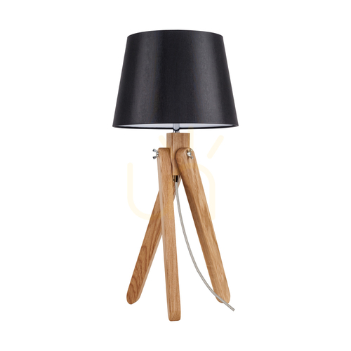 Prüfen Rune Tischlampe, 1xE27, Max. 40 W, geölte Eiche / transparentes PVC-Kabel / schwarzer Lampenschirm, Ø 30 cm