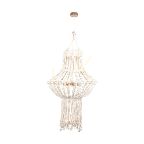 Prüfen Samba-Pendelleuchte, 3xE27, Max. 15-W-LED, geölte Eiche/natur, geflochtenes Kabel/cremefarbene geflochtene Baumwollkordel, Ø 65 cm