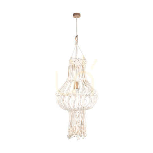 Prüfen Samba-Pendelleuchte, 1xE27, Max. 15-W-LED, geölte Eiche/natur, geflochtenes Kabel/cremefarbene geflochtene Baumwollkordel, Ø 50 cm