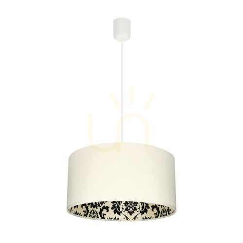 Prüfen Hängeleuchte „Separato In Bianco“, 1xE27, Max. 60 W, weißer Kunststoff / weißes PVC-Kabel / cremefarbener und schwarzer Lampenschirm, Ø 40 cm