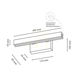 Kleine Wandleuchte, 1xLED, 3000 K, 5,3 W, Birke, mit Touch-Dimmer, 40 cm small 2