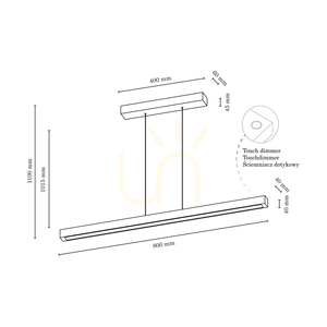 Smal 2xLED 3000K 22,5 W Pendelleuchte, Buche und Walnussholz / transparentes PVC-Kabel mit Touch-Dimmer, 80 cm small 4