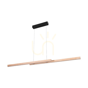 Kleine Doppel-Pendelleuchte mit 2 LEDs, 3000 K, 28,5 W, Birke/schwarzes Metall/transparentes PVC-Kabel, mit Touch-Dimmer, 150 cm small 0