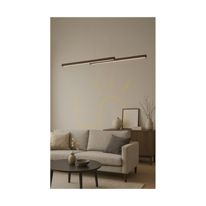 Kleine Doppel-Pendelleuchte mit 2 LEDs, 3000 K, 28,5 W, aus Buchen- und Nussbaumholz / transparentes PVC-Kabel mit Touch-Dimmer, 150 cm small 2