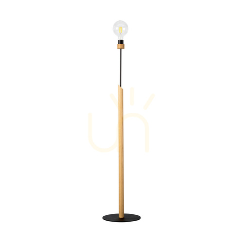 Prüfen Solange Stehlampe, 1xE27, Max. 60 W, geölte Eiche/schwarzes Metall/schwarzes geflochtenes Kabel, Ø 30 cm