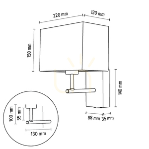 Sonar Wandleuchte 1xE27 Max. 25 W, Buchenholz, Walnuss/schwarzes Metall/weißer Lampenschirm, 22 cm small 2